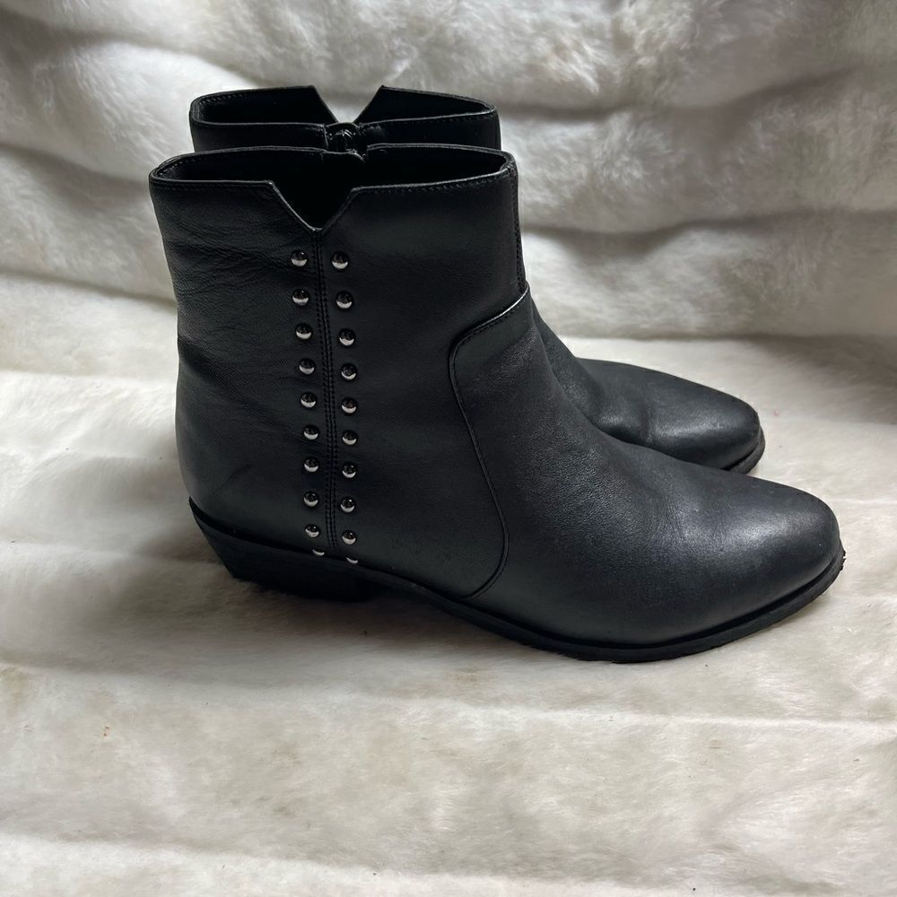 Vaneli Leather black ankle boots with side silver tone studs & side zipper SZ10